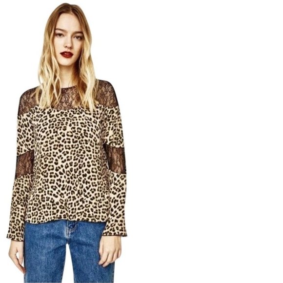Zara leopard print and lace top, NWT, S - Picture 2 of 12